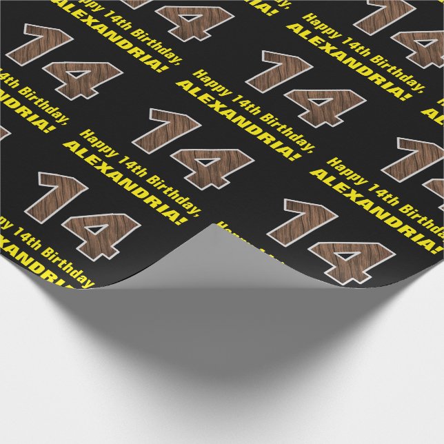 Papier Cadeau 14e anniversaire : Nom et Faux Motif de grains de  (Coin)