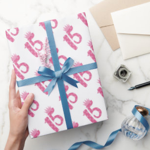 Papier Cadeau 15 couronne rose de l'anniversaire quinze de