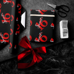 Papier Cadeau 16 ans Aquarelle classique rouge et noire