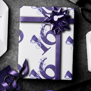 Papier Cadeau 16 ans Aquarelle violette Grunge et Parties scin