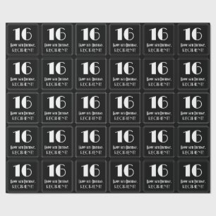 Papier Cadeau 16e anniversaire - Art Déco Inspiré "16", Nom