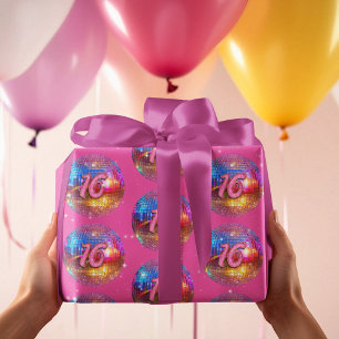 Papier Cadeau 16e fête d'anniversaire Gold rose Parties scintill