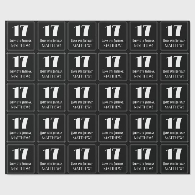 Papier Cadeau 17e anniversaire - Art Déco Inspiré Look "17", Nom (Couture)