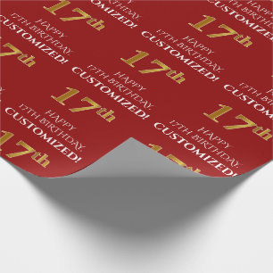 Papier Cadeau 17e anniversaire : Élégant, rouge, parure d'or d