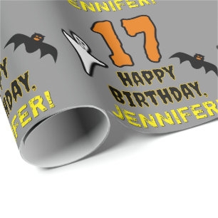 Papier Cadeau 17e anniversaire : Thème d'Halloween Éffrayant, No