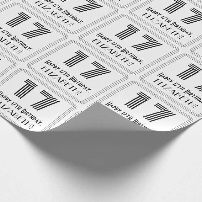 Papier Cadeau 17ème anniversaire : Art Déco Style inspiré "17" + (Coin)