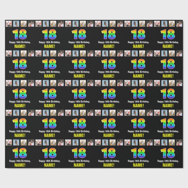 Papier Cadeau 18e anniversaire : Arc-en-ciel "18"; Photos person (Couture)