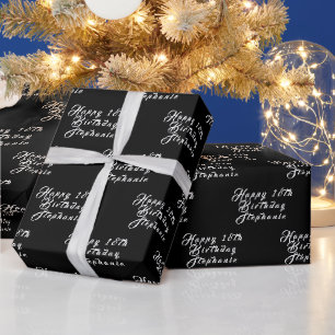 Papier Cadeau 18e anniversaire Nom de fête Noir Motif moderne