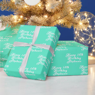 Papier Cadeau 18e anniversaire Nom de la fête Turquoise Aqua Tur