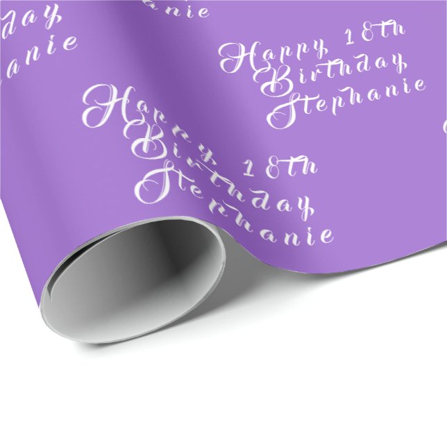 Papier Cadeau 18e anniversaire Nom du parti Purple Motif moderne (Coin rond)