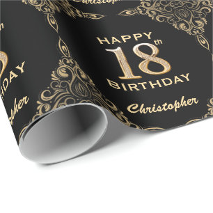 Papier Cadeau 18e anniversaire Parties scintillant noir et or ca