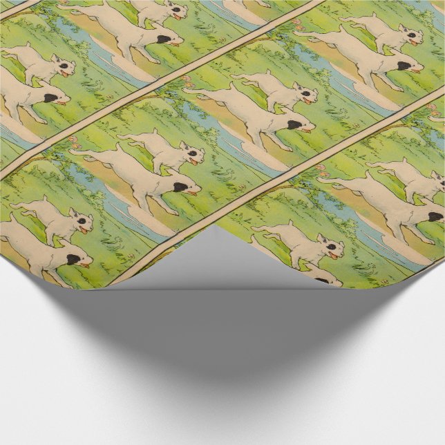 Papier Cadeau 1914 deux chiens en course (Coin)