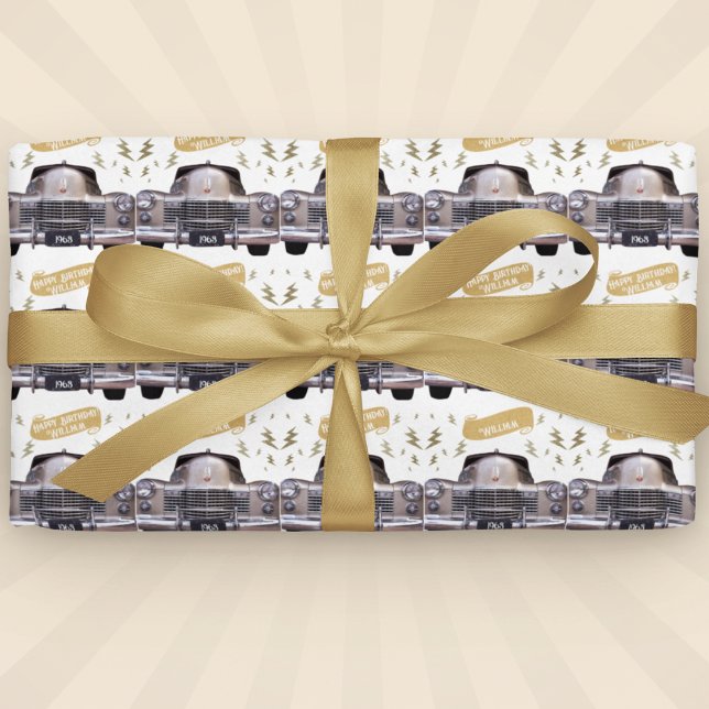 Papier Cadeau 1940 Cadillac Anniversaire Jalon Personnalisé (1940s Cadillac Milestone Wrapping Paper: Nostalgic elegance for car enthusiasts! )