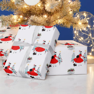 Papier Cadeau 1950 Dame de Noël Vintage avec Terrior écossais