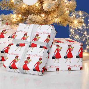 Papier Cadeau 1950 Femme Vintage Noël faisant des achats de Cade