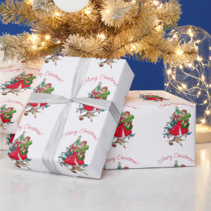 Papier Cadeau 1950 Noël Dame Vintage