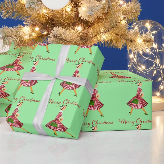 Papier Cadeau 1950 Noël Dame Vintage  (Vacances)