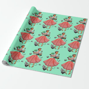 Papier Cadeau 1950 Noël Dame Vintage