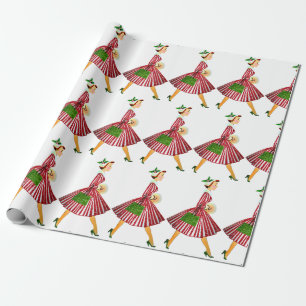 Papier Cadeau 1950 Noël Dame Vintage