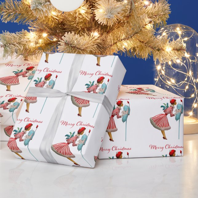 Papier Cadeau 1950 Vintage Lady Checking Christmas Mail (Vacances)
