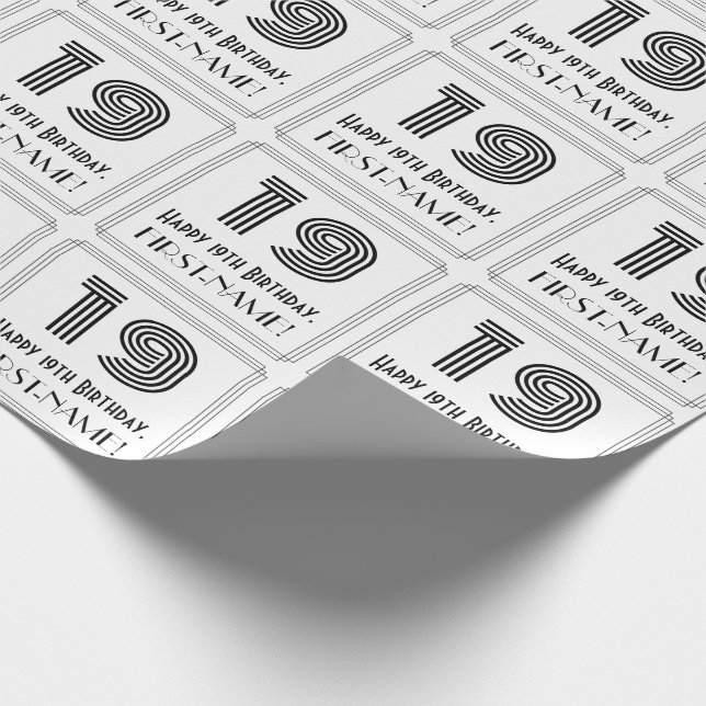 Papier Cadeau 19e anniversaire : Art Déco Style inspiré "19" + N (Coin)