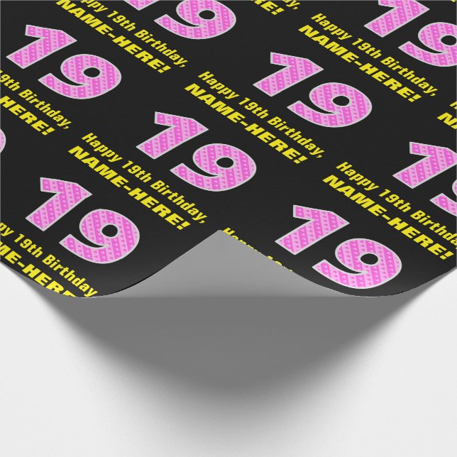 Papier Cadeau 19e anniversaire : Pink Stripes and Hearts "19" +  (Coin)