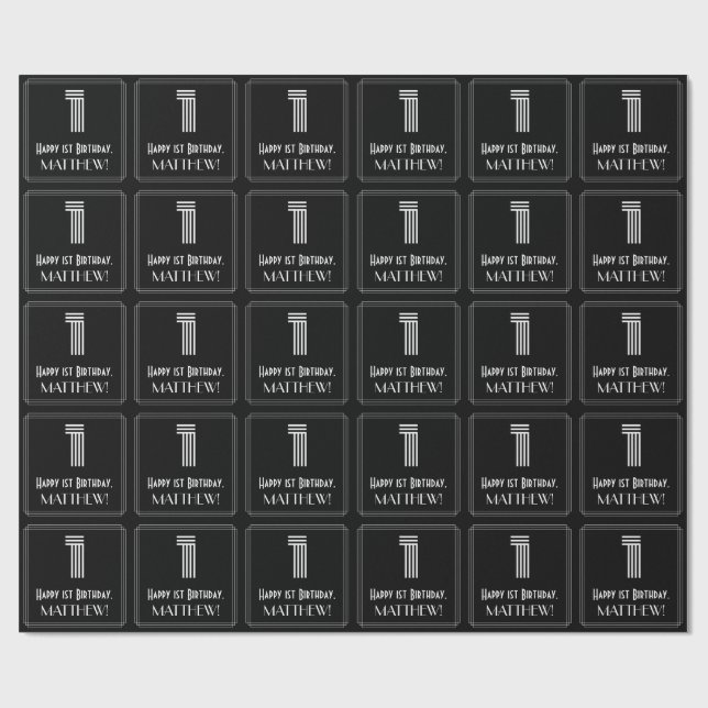 Papier Cadeau 1er anniversaire : Art Déco Inspiré Look "1" avec  (Plat)