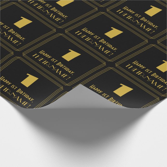 Papier Cadeau 1er anniversaire - Art Déco Inspiré Look "1" & Nom (Coin)
