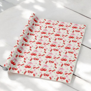 Papier Cadeau 1er Anniversaire Coquette Cerises Bows Bulles Lett