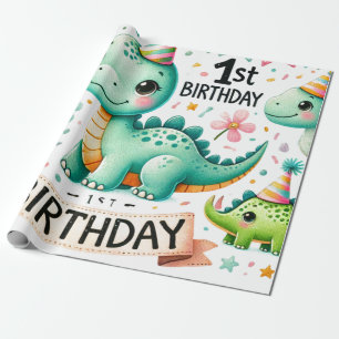 Papier Cadeau 1er anniversaire Dinosaur Dino Boy Aquarelle