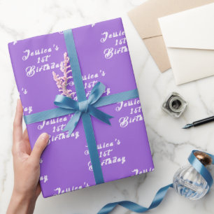 Papier Cadeau 1er anniversaire mignonne fille pourpre simple vio