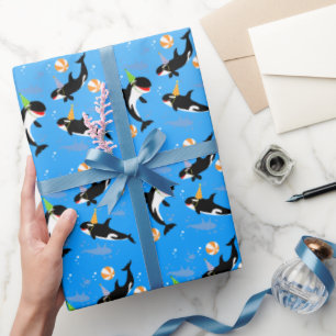 Papier Cadeau 1er anniversaire sous la mer orca baleine fille