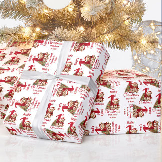 Papier Cadeau 1er Noël Teddy Nom de l'ours Texte Arbre de Noël