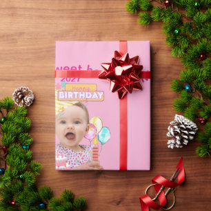 Papier Cadeau 1er Premier Anniversaire Rose Conception de Photo