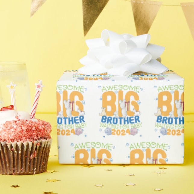 Papier Cadeau 2024 Grand Frère Attendant Bébé (Fête d'anniversaire)