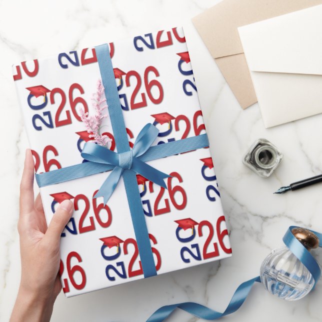 Papier Cadeau 2025 Graduation Rouge et Bleu (Cadeaux)