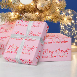 Papier Cadeau 2026 Moderne Joyeux et Lumineux Rouge Rose Noël