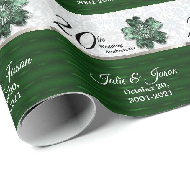 Papier Cadeau 20e anniversaire Emerald Green | Texte do-it-yours (Coin rond)