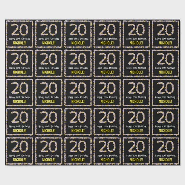 Papier Cadeau 20e anniversaire : Floral Flowers Numéro, Nom pers (Couture)