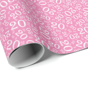 Papier Cadeau 20e anniversaire rose et blanc Numéro Motif 20