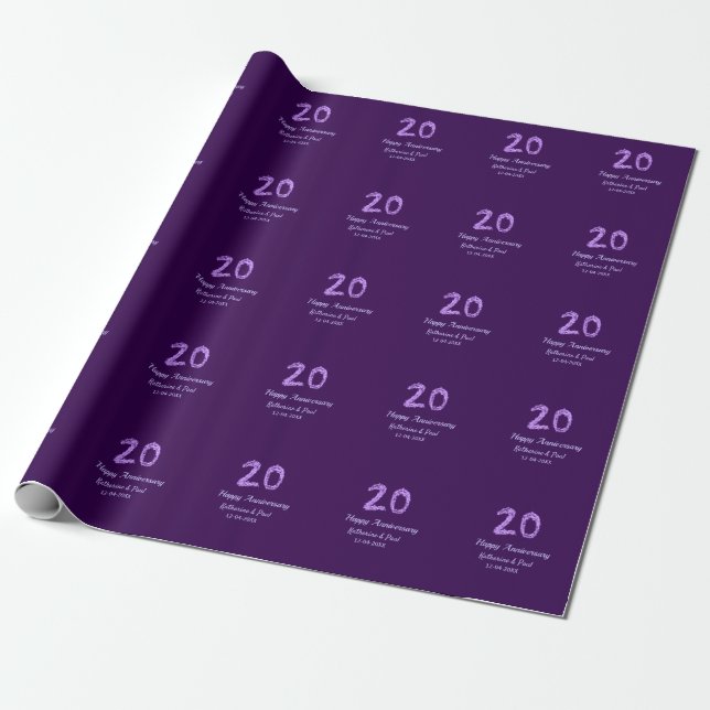 Papier Cadeau 20e heureux anniversaire ajouter nom du couple dat (Déroulé)
