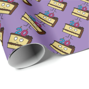 Papier Cadeau 20ème Gâteau d'anniversaire avec des bougies