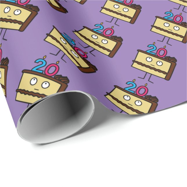 Papier Cadeau 20ème Gâteau d'anniversaire avec des bougies (Coin rond)