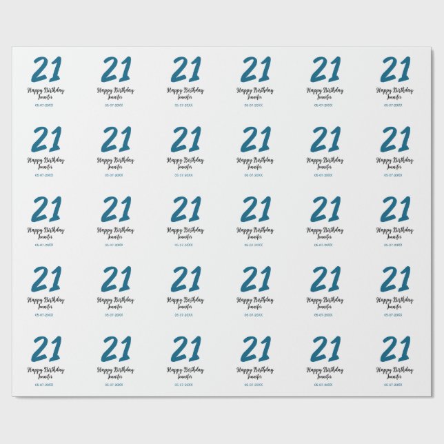 Papier Cadeau 21 ans audacieux lettre bleue simple minimum (Plat)