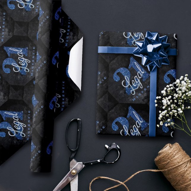 Papier Cadeau 21 et juridique | Blue 21st Birthday Chic Parties  (Créateur téléchargé)