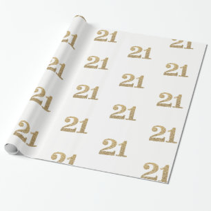 Papier Cadeau 21 NUMÉRO PAILLETTE OR glamour fete d'anniversaire