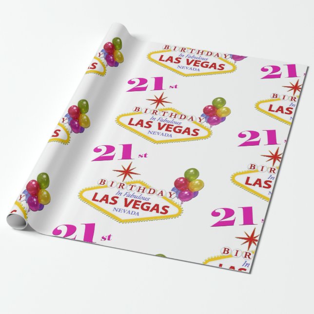Papier Cadeau 21e anniversaire à Las Vegas papier d'enveloppemen (Déroulé)