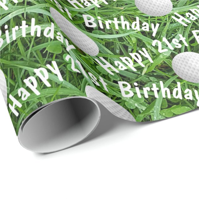 Papier Cadeau 21e Anniversaire Golf Balls on Grass Wrapping Papi (Coin rond)