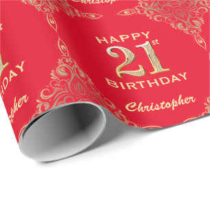 Papier Cadeau 21e anniversaire Parties scintillant rouge et or