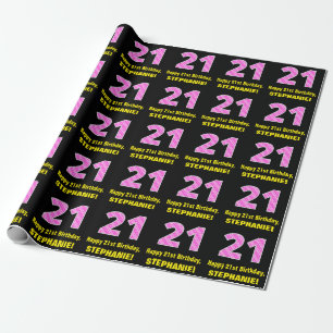 Papier Cadeau 21e anniversaire : Pink Stripes and Hearts "21" + 